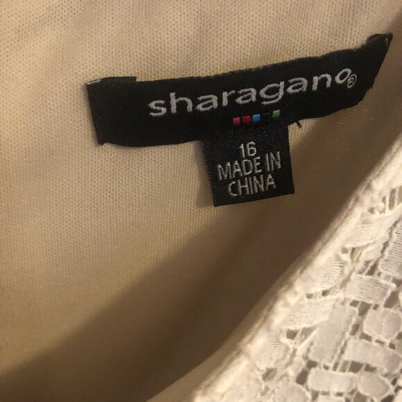 Sharagano Zipper Back Lined Crochet Dress Ivory/Taupe Size 16 NWT - Picture 6 of 9